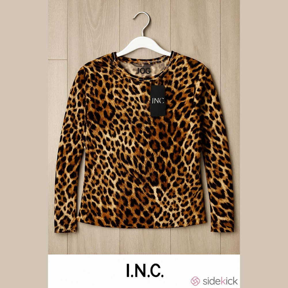INC International Concepts Leopard Print Long Sleeve Top